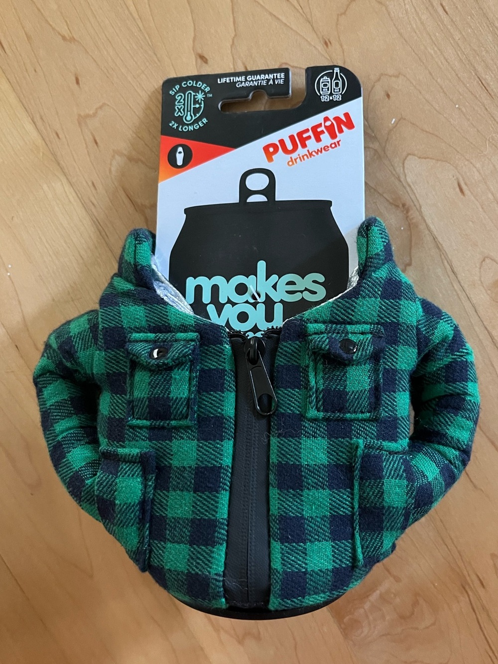 Puffin Drinkware - Buffalo Plaid Can Hoodie - Green